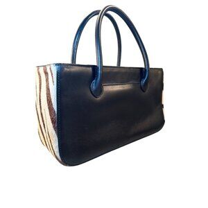 Adrienne Vittadini Monte Carlo Zebra Haircalf Print Leather Satchel Bag Women